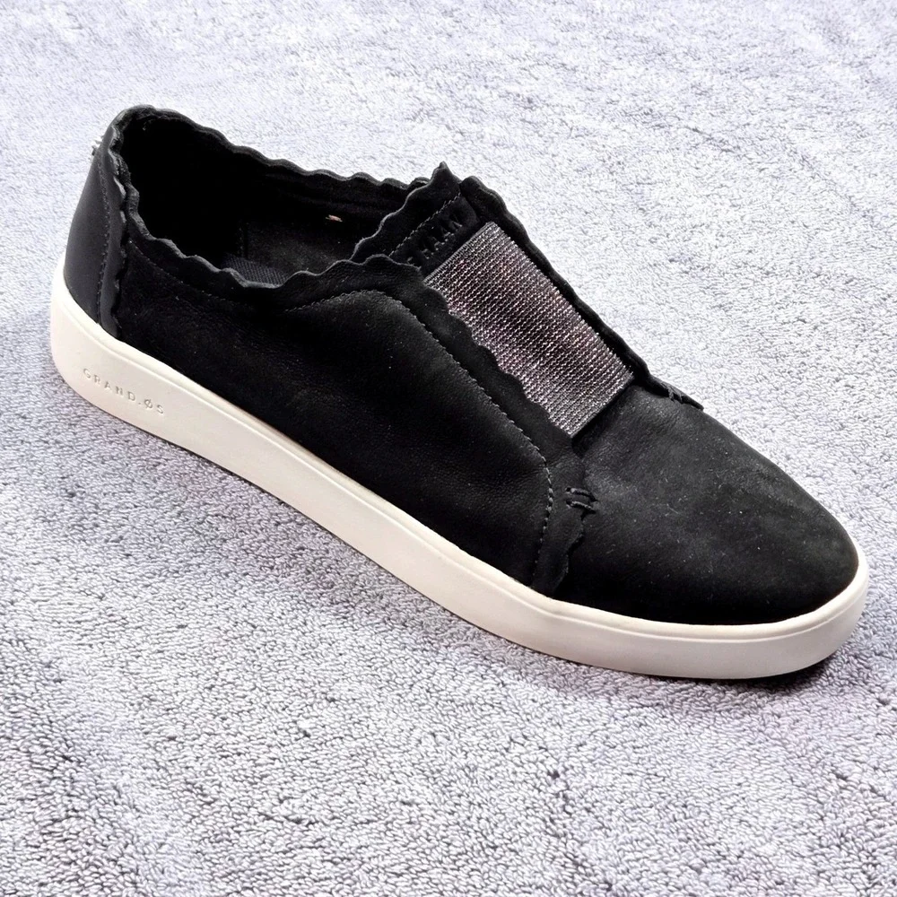 Cole Haan Grand‎ Crosscourt Scallop Sneakers Womens 7B Black Leather W17782